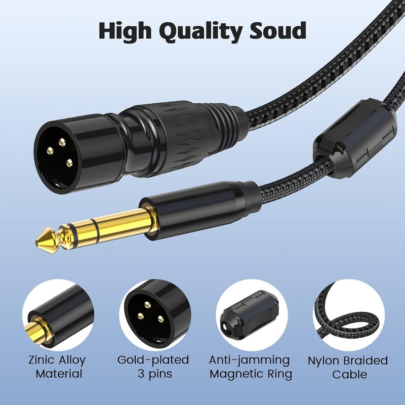 AuxLink XLR Male to 1/4, TRS to 6.35mm 15ft 2Packs Gold-Plated Connectors Nylon Braided, Quarter Inch to XLR Male Cable for Speakers, Mixers, Amplifiers - Image 4